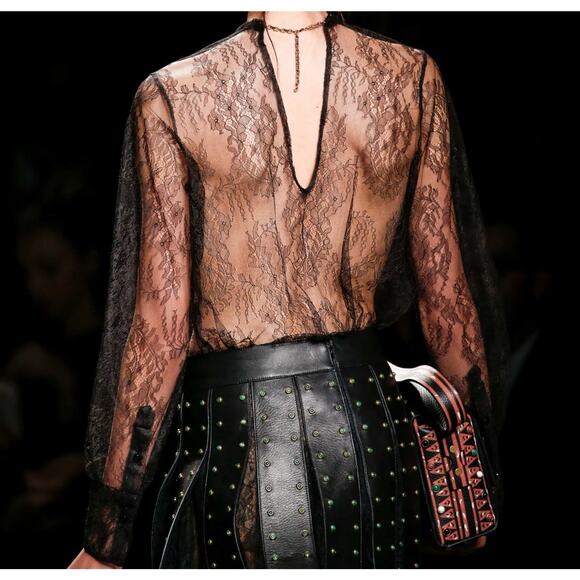 Valentino Black Leather Lace Maxi Skirt Runway 2016 Studded High Waist $10k Sz 4 - Picture 3 of 16